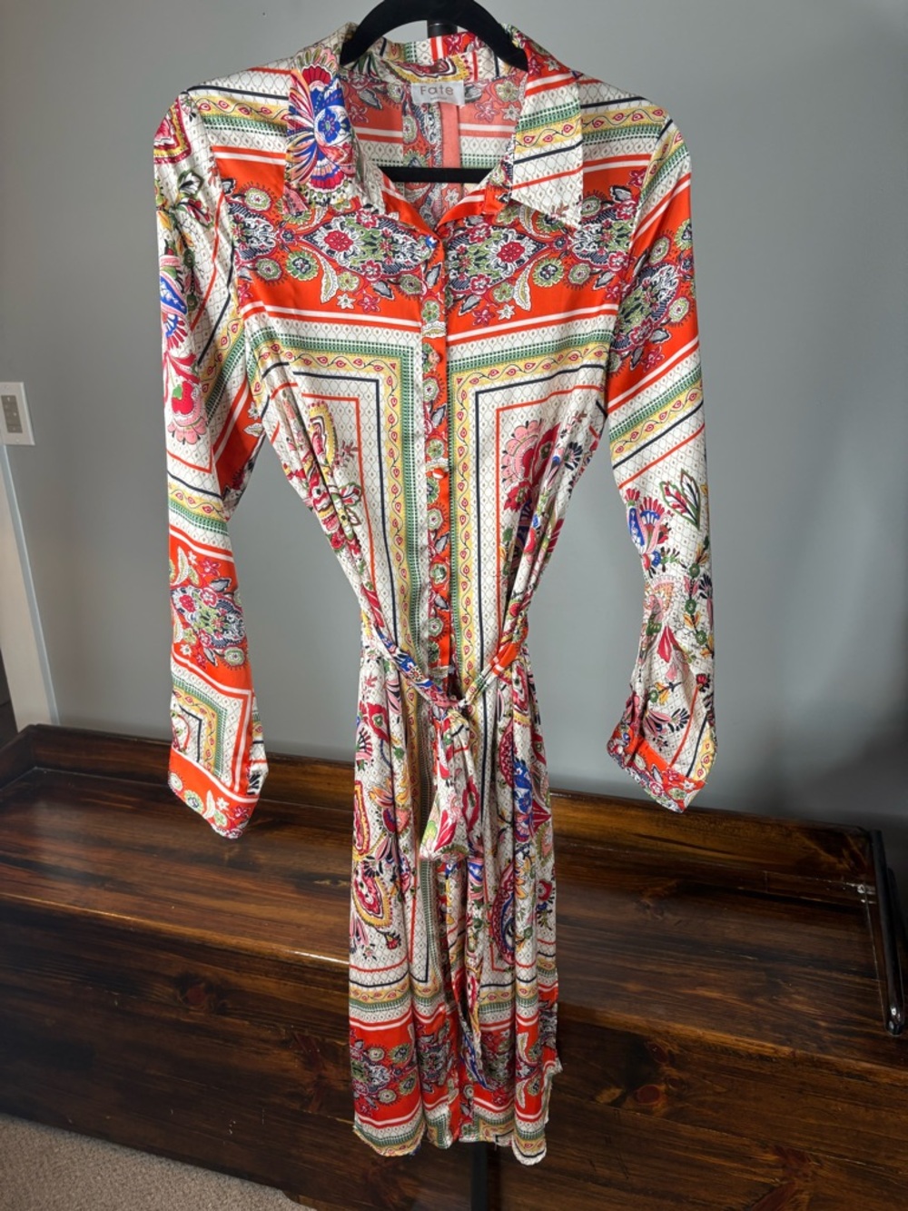 Fate Orange Paisley & Floral Long Sleeve Shirt Dress